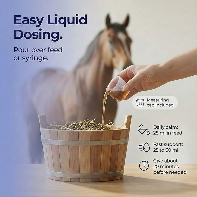 Liquid Composure | Horse Calmer Supplement | Fast-Acting Non-Sedative Liquid Calmer for Horses Calming with Chamomile & Vitex | Syringe or Mix with Feed 1l | 6 Week Supply