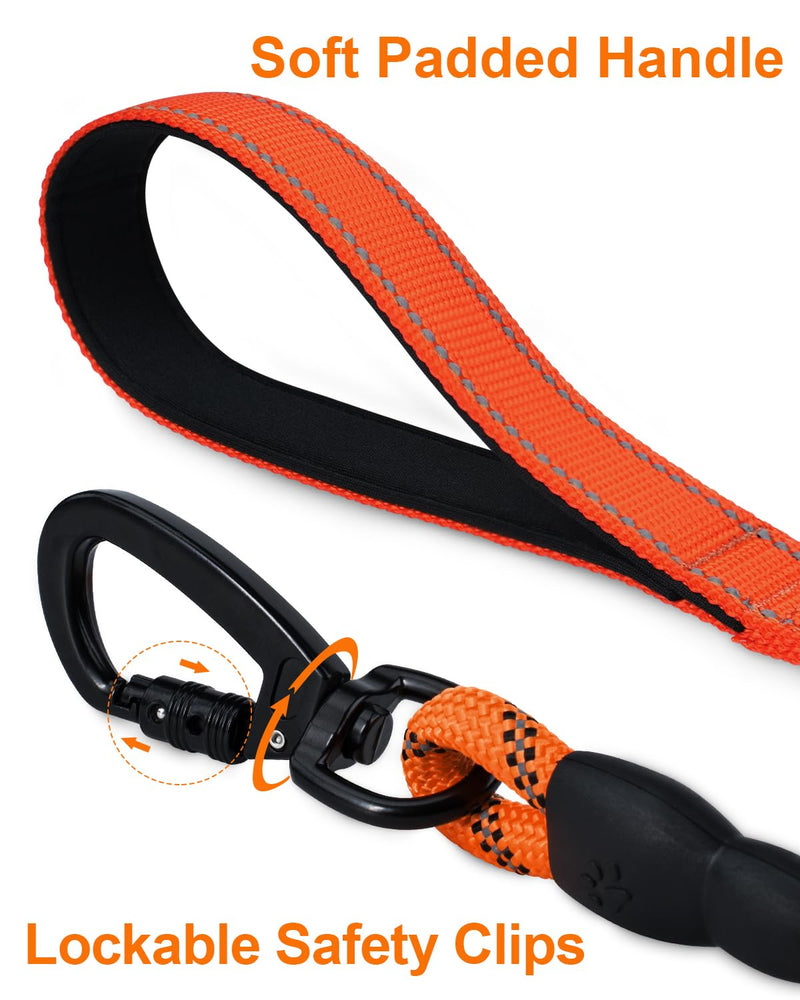 30ft Long Dog Leash | Neoprene Padded Handle | Lockable Heavy Duty Clip | Handle Removable for Temporary Tie Out | Dog Training,Hiking,Camping,Playing Outside or in Yard | Orange, 3/8" Thick 30ft - BeesActive Australia