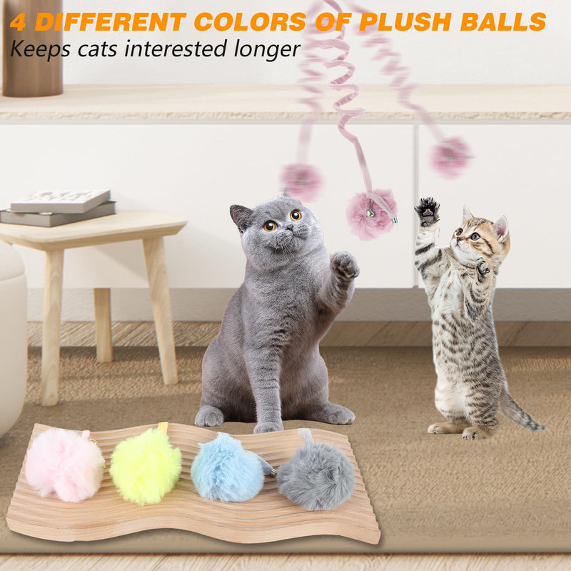 4pcs Hanging Cat Toys, Elastic Cat Spring Toys for Indoor Cats, Interactive Toys for Cats, Cat Balls with Bell, Cat Toys for Bored Indoor Adult Cats, Cat Toy Springs in Pink, Blue, Yellow, Gray - BeesActive Australia