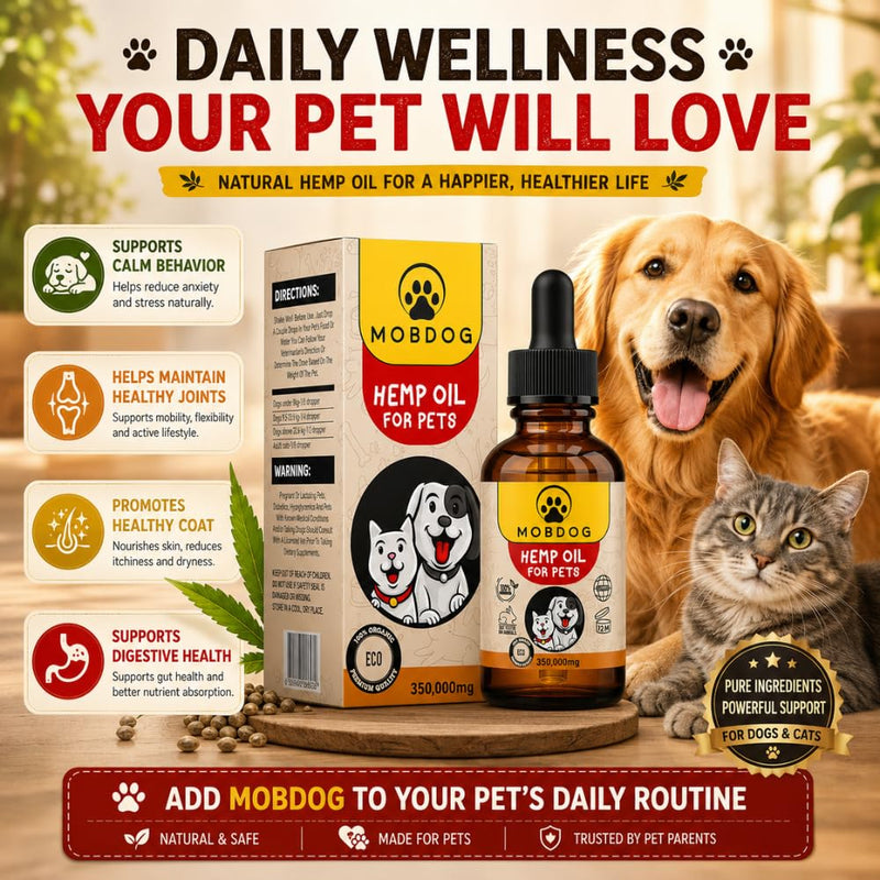 MOBDOG Hemp Oil for Dogs UK 350,000mg- Dog Calming Product with Omega 3, 6, 9 – Pure Bliss in Every Drop -Promoting comfort, Joint Health, & Digestion