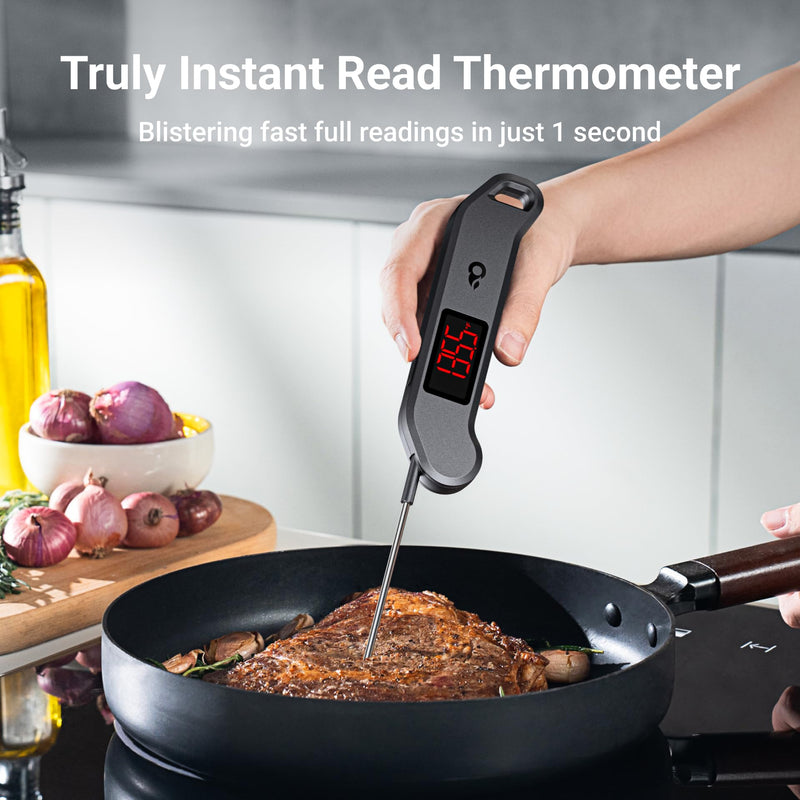 Professional Digital Meat Thermometer, 1 Sec Instant Read, ±0.5℉ Accuracy NIST&NSF Certified Food Thermometer, Auto-Rotate Bright LED Screen, Highly Waterproof Cooking Thermometer for Grill BBQ, Black - BeesActive Australia