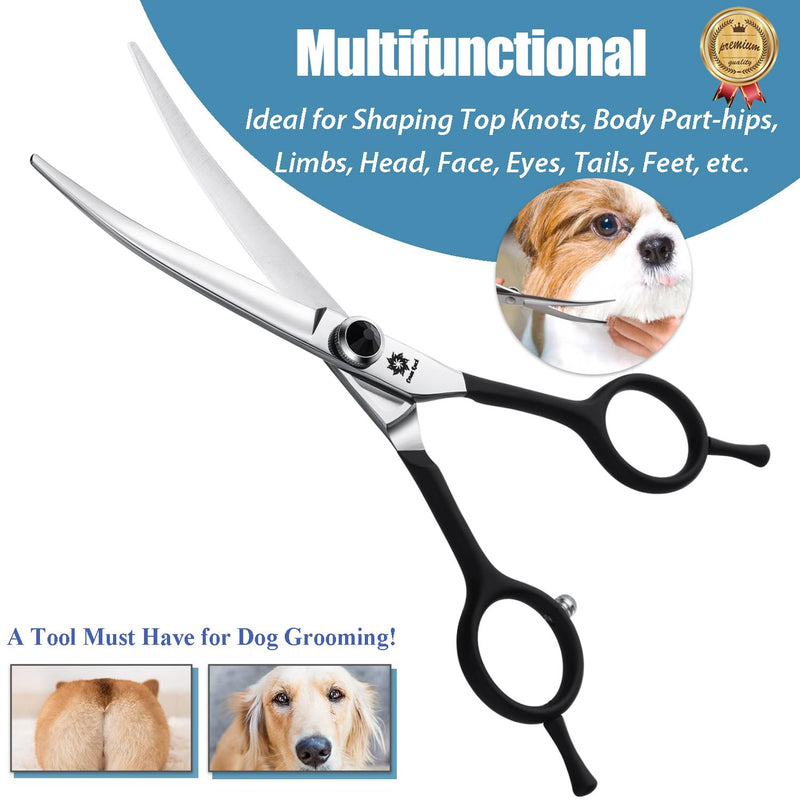 Dream Reach 6 Inch Professional Curved Dog Scissors Grooming Scissors with Ergonomic Handle 440C Stainless Steel Safety Grooming Scissors for Dogs Cats Cutting Black 6" - BeesActive Australia