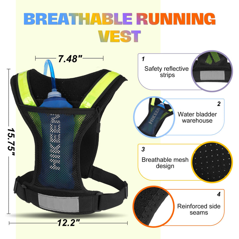 Hikeen Running Vest for Women Men, Adjustable Straps Hydration Vest with Water Bladder, LED Reflective Belt and Outdoor Headlight, Lightweight Water Backpack for Running Hiking Race