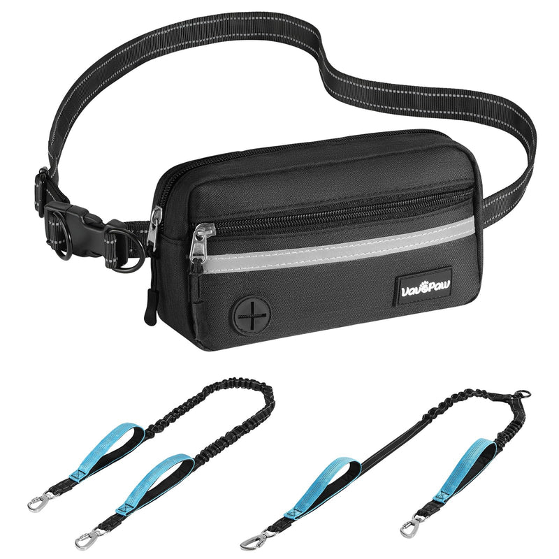 VavoPaw Hands Free Dog Leash for 2 Dogs with Pouch, Waist Leash for Dog Walking, Jogging, Hiking, Retractable Leashes with Dual Padded Handles, Adjustable Reflective Belt for Small, Medium, Large Dogs Black/Blue 2 Leashes - BeesActive Australia