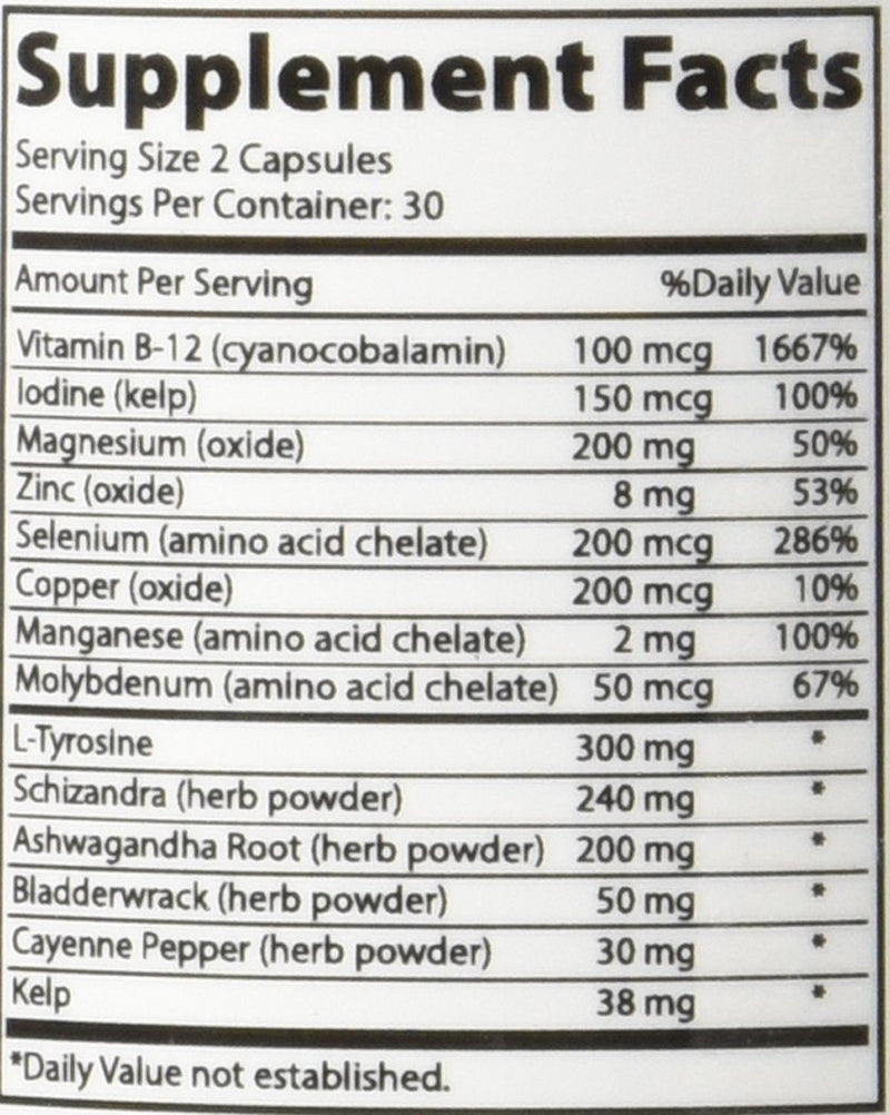 Daily Thyroid Boost Advanced Formula with Iodine Ashwagandha Vitamin B12 Zinc and Selenium for Energy Metabolism and Focus 60 Capsules