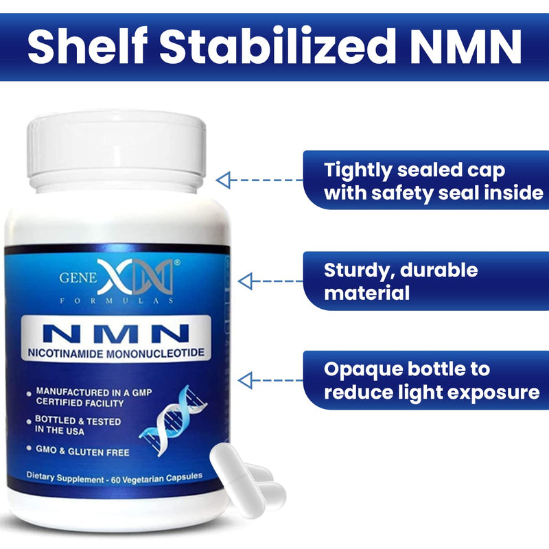 Genex Formulas NMN 250 mg Dose Stabilized Form 99% Pure Supplement, 3 Pack | NMN Supplement for Cellular Energy, Increased NAD Levels, DNA Repair, and Healthy Aging, GMP Certified, 90 Day Supply 60 Count (Pack of 3)