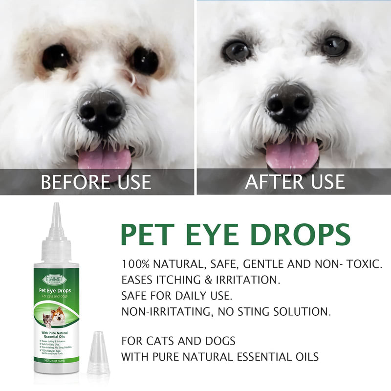 AIQIUSHA Dog Eye Drops 60ML for All Animal Eye Wash,Helps Relieve Pink Eye & Allergy Symptoms,Eases Itching & Irritation,with Pure Natural Essential Oils 100% Natural, Safe, Gentle and Non- Toxic - PawsPlanet Australia