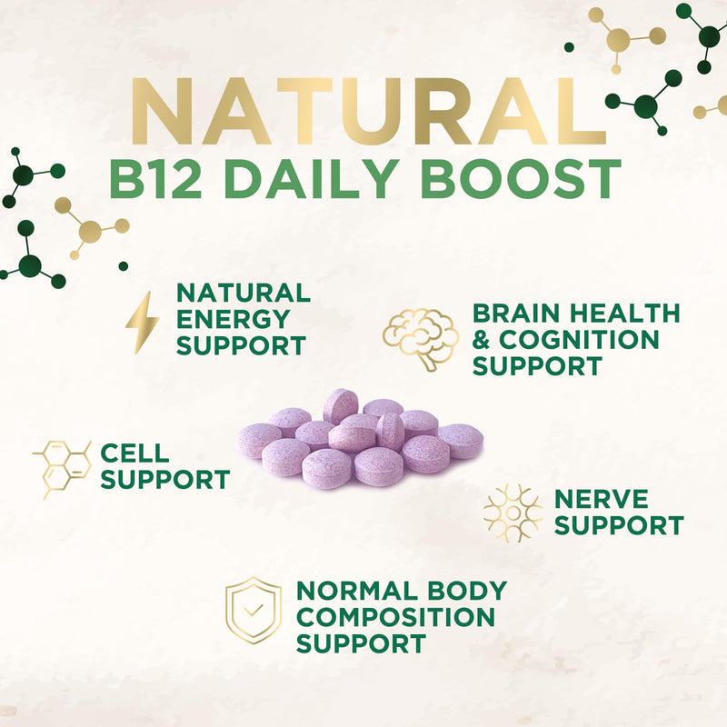 Vitamin B12 - 1000 mcg Per Serving Maximum Strength Methylcobalamin B-12 Chewable Tablet - Energy, Nervous System & Brain Support - Fast Dissolve, Gluten-Free, Non-GMO for Women & Men - 120 Tablets 120 Count (Pack of 1)