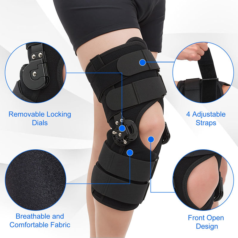 Hinged ROM Knee Brace with Side Stabilizers, Post Op Knee Immobilizer for Arthritis, ACL, MCL, PCL, Meniscus Tear, Medical Orthopedic Support After Surgery (Upgraded Version, Small) Upgraded Version