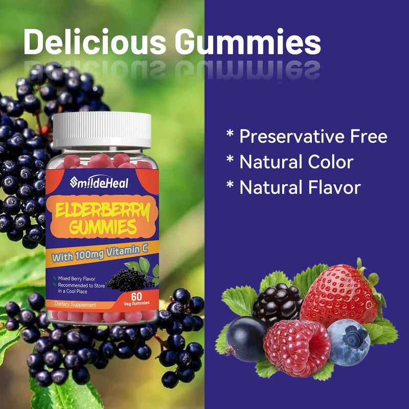 Elderberry Gummies 300mg, with Vitamin C and Zinc, 60 Count | Elderberry Gummies, Elderberry Extract 300mg, with Vitamin C and Zinc, Strawberry Flavor GummiesImmune Support, 60 Count 60 Count (Pack of 1)