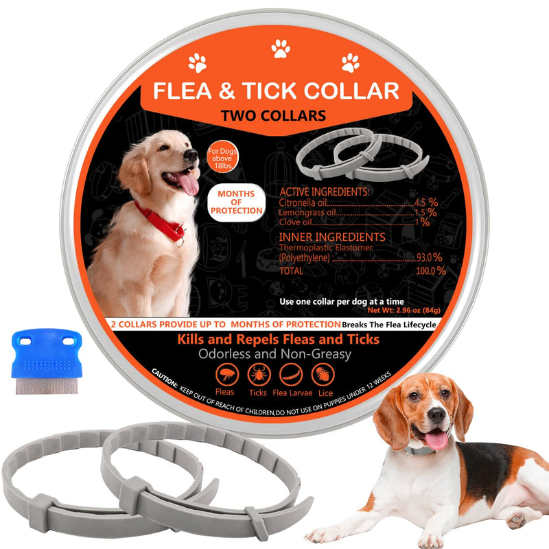 Flea Collar for Dogs, 2 Pack Collar for Dogs, 12 Months Protection, Waterproof, Adjustable One Size Fits All, Dark Orange