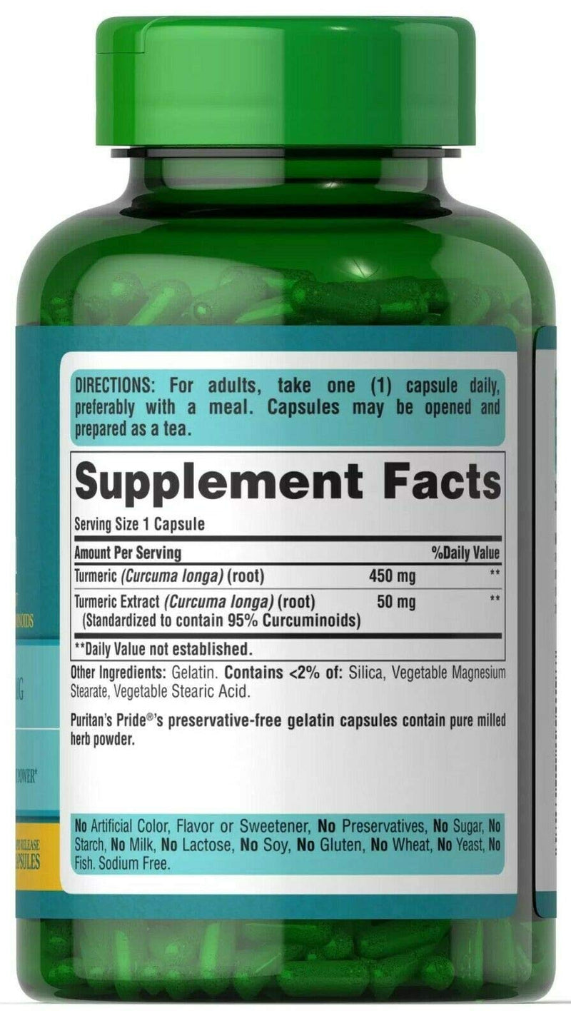 Puritan's Pride Turmeric Curcumin 500 mg-180 Capsules 180 Count (Pack of 1) - BeesActive Australia