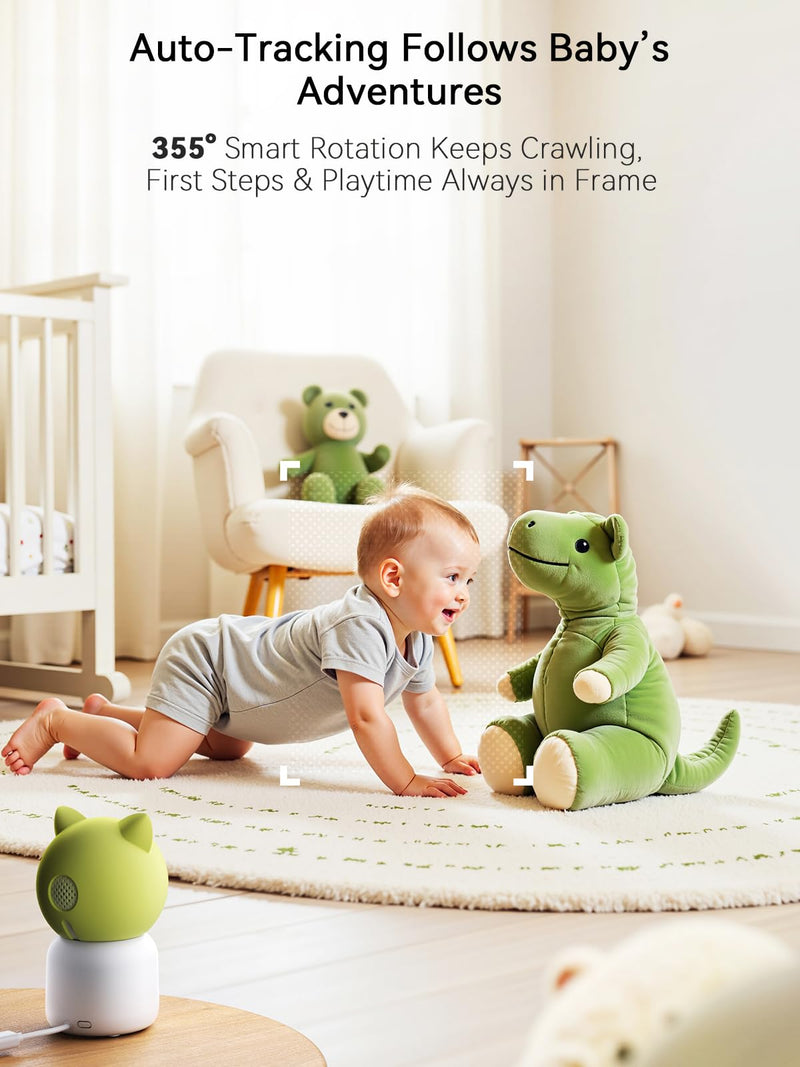 Outinput 2K 4MP WiFi Baby Monitor with Camera and Audio, App Control PTZ, Crying/Feeding/Temp/Humidity Alerts, Night Vision wtih Gentle Light, Soothing Lullabies for Baby Sleep, Cloud&Local Storage