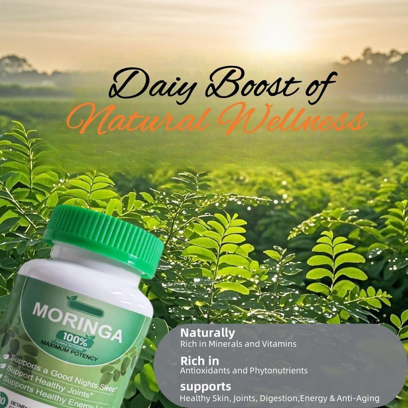 Moringa Capsules， Blended Vitamin & Mineral Supplements Non-GMO & Gluten-Free，90 Capsules 800mg Pure Moringa，Powder Supplement for Energy, Joint, Immunity & Gut Health Support