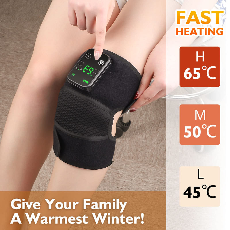 Cordless Heated Knee Massager, Knee Heating Pad for Knee Pain Relief, FSA Eligible HSA, Heated Knee Brace Wrap, Heat & Massage, Joint & Arthritis Comfort Dark Black