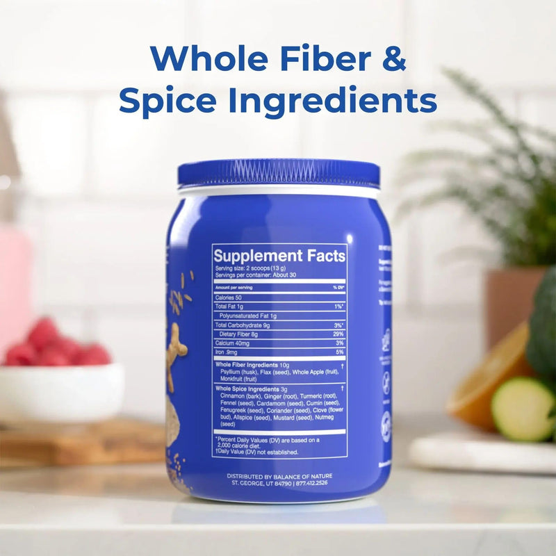 Balance of Nature Fiber & Spice, Psyllium, Flax & Turmeric, 30 Servings | Made with Psyllium Husk, Flax Seed, Turmeric, Apple to Support Digestive Health and Everyday Wellness 14 Ounce (Pack of 1)