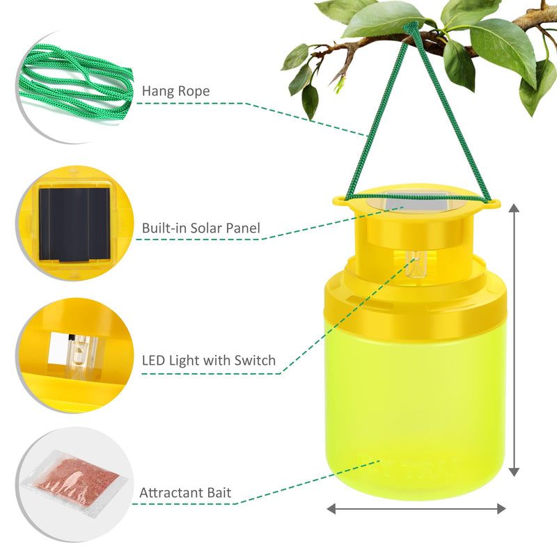 Fly Traps Outdoor Hanging, 2 Pack Solar Fly Trap with Natural Bait Refill, Reusable House Fly Killer, Horse Fly Catcher Fruit Fly Repellent Jar Bottle for Patio Barn Ranch Stable Orchard - BeesActive Australia