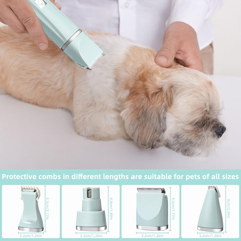 Birshe Clipper Dog Cat 4 in 1 Dog Clipper Professional Clipper Electric Pet Hair Clipper Set Dog Paw Trimmer with 4 Trimmer Heads for Dogs Cats Paws Face Body Green - BeesActive Australia