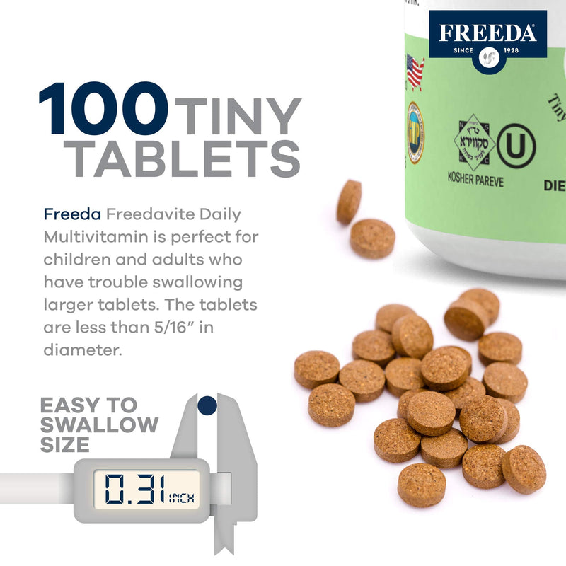 Freedavite Tiny Tablet - Moderate Multivitamin for Men and Women - Vitamin A, C, D, E, B1, B2, B6, B12, Biotin, Calcium, Zinc, Iron, Magnesium, Manganese, Copper, Selenium, Iodine - 100 Count | Supports Energy, Immunity, Bone & Brain Health – 20 Essent...