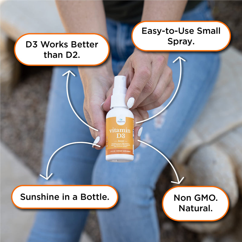 nbpure Organic Vitamin D3 Spray, High Potency (2 oz) | 1000IU high potency per serving, Supports bone & immune health, Organic cholecalciferol, Easy-to-use spray, Family friendly
