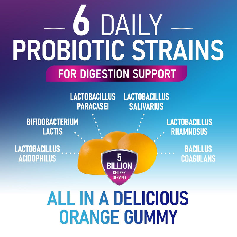Probiotic Gummies - 6 Premium Probiotic Strains - Daily Gut Health Pro Biotic Gummy Supplement for Women, Men & Teens, Natural Digestive Health Support, “Good” Gut & Immune Support - 60 Gummies 60 Count (Pack of 1)