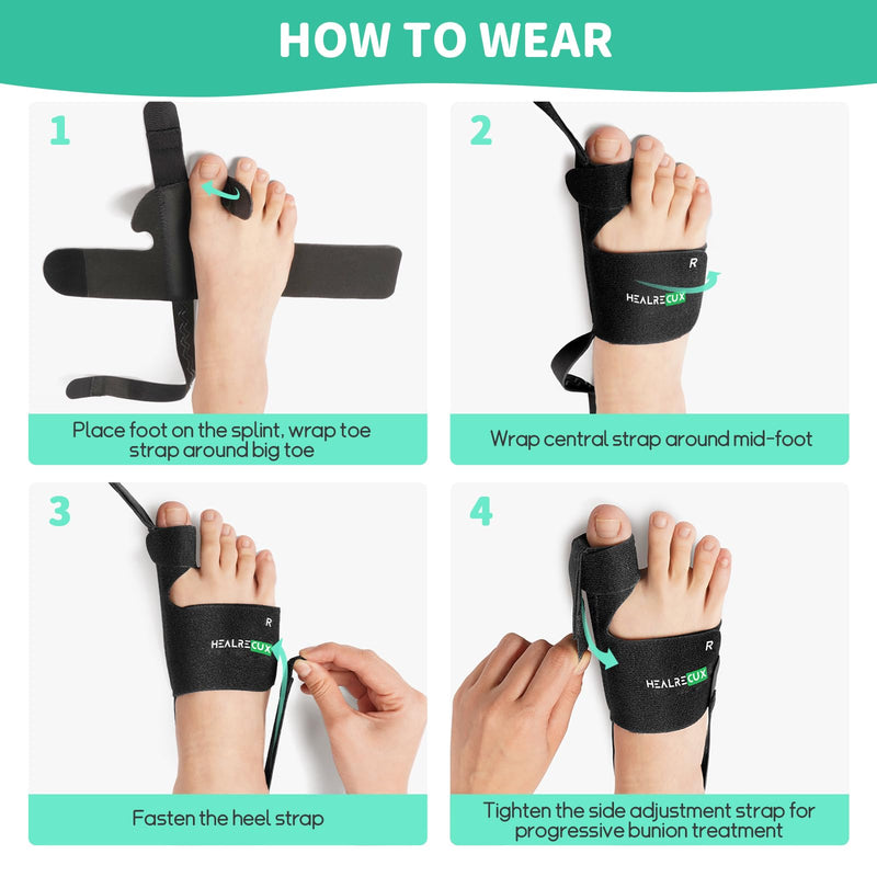 Healrecux Bunion Corrector for Women Men, Bunion Splint Brace Hallux Valgus Correction Big Toe Straightener for Daily Use, 1 Pair