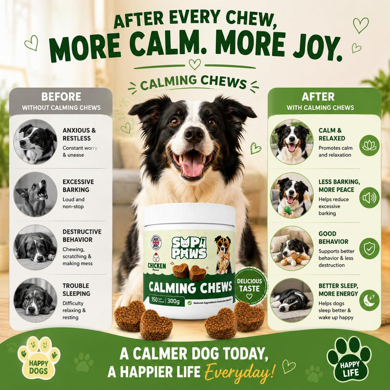 Calming Treats for Dogs, 150 Chews Calming Dog Treats, 100% Natural Ingredients Dogs Chews Reduce Stress, Aggression, Hyperactivity, Barking, Relief, Travel Issues Dog Snacks Chicken Flavor