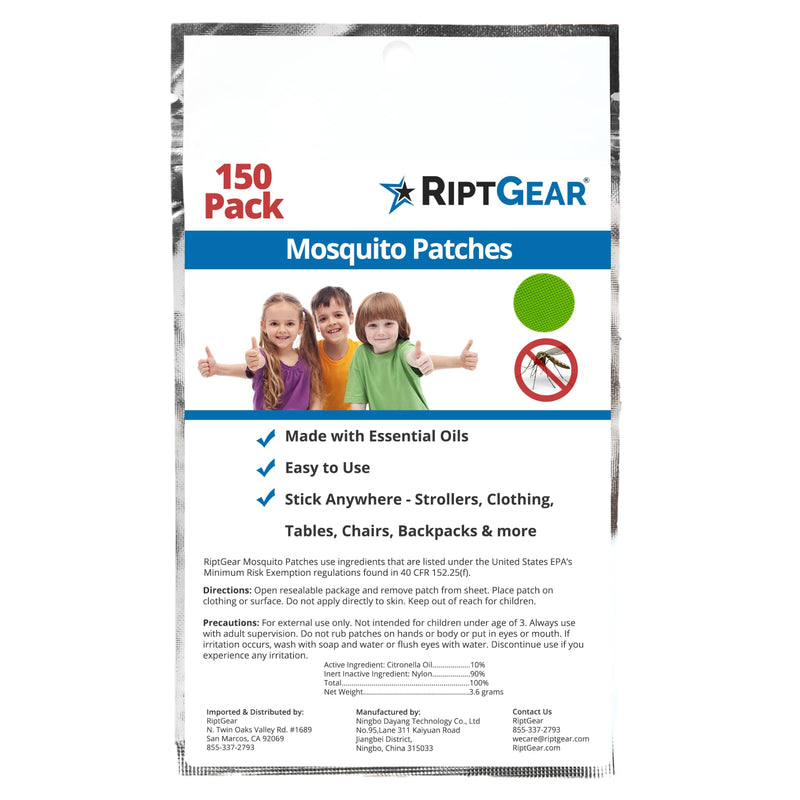 RiptGear Mosquito Patches - 150 Pack of Mosquito Stickers for Kids and Adults, Natural Mosquito Sticker, Citronella Patch Sticks to Any Surface - DEET Free - BeesActive Australia