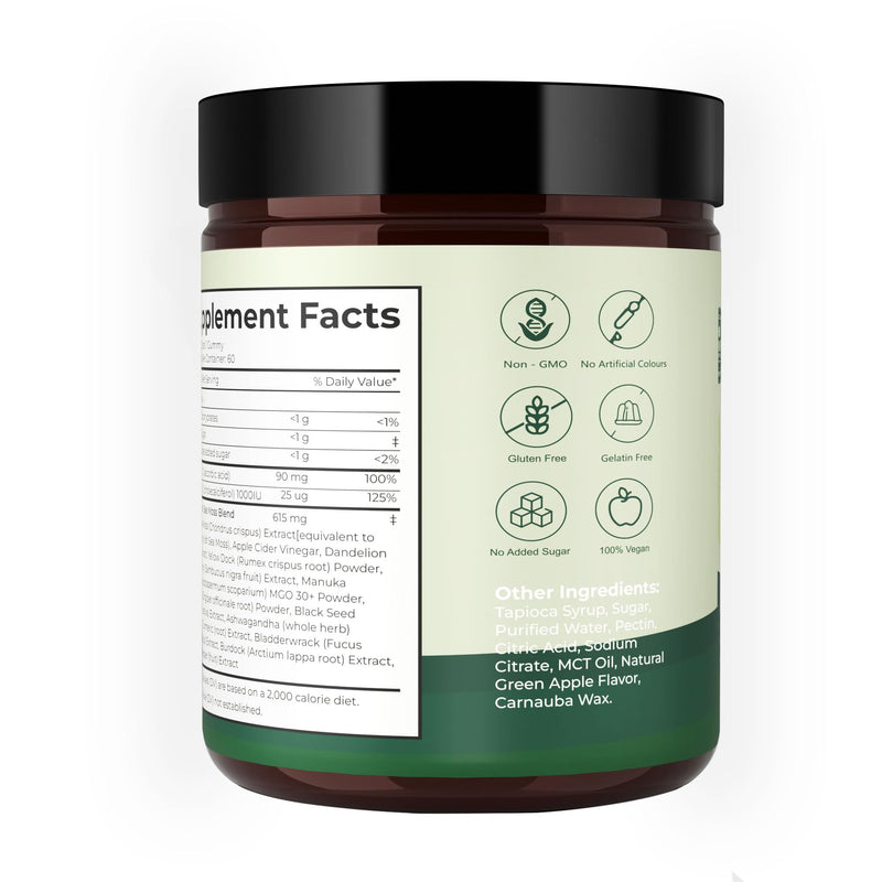 Sea Moss Gummies 16-1, Black Seed Oil Ashwagandha Turmeric Bladder Wrack Vitamin C Vitamin D3 Elderberry Manuka Dandelion Yellow Dock Apple Cider Vinegar for Men & Women Pack of 1