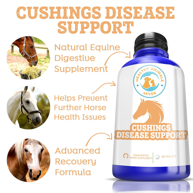 Healthy Animals 4Ever All-Natural Equine Digestive Supplement for Cushing’s Disease - Helps Prevent Further Horse Health Issues - Supplements for Horses - Homeopathic & Highly Effective - 300 Tablets - BeesActive Australia