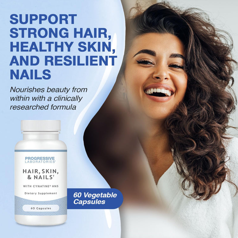 Hair, Skin & Nails Supplement w/ Cynatine HNS & TRAACS Minerals, 60 Caps | Biotin and Collagen Supplements to Support Strong Hair, Healthy Skin & Resilient Nails, Keratin Hair Supplement for Women