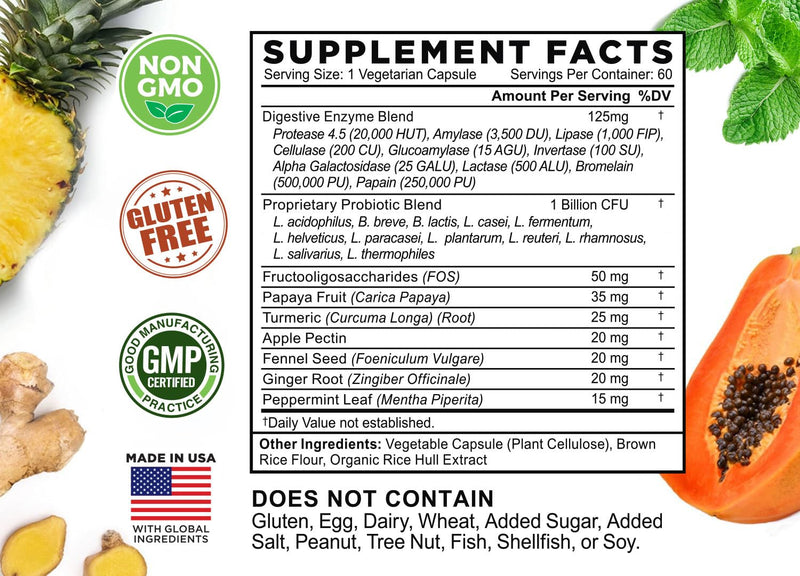 FarmHaven Digestive Enzymes with 18 Probiotics & Herbs, 60 Capsules | Papaya, Bromelain, Protease & More for Lactose Absorption and Better Digestion - Helps Relieve Bloating, Gas and Constipation