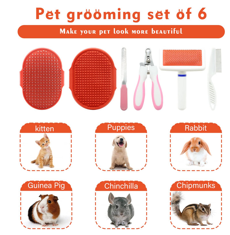 Cat Grooming Kit Set with Pet Shedding Slicker Brush Nail Clipper Trimmer Pet Massage Bath Glove Flea Comb for Bunny Puppy Kitten Guinea Pig Chinchilla Ferret Small Animals (Red, Pink) Red, Pink - BeesActive Australia