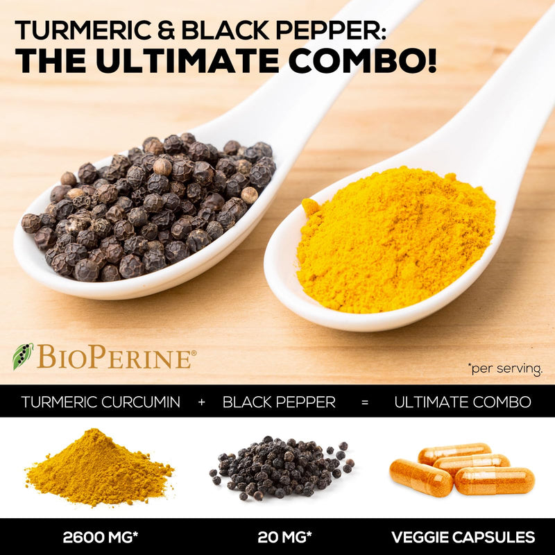 Turmeric Curcumin Supplement with BioPerine 95% Curcuminoids 2600mg with Black Pepper for Best Absorption, Bottled in USA, Best Natural Vegan Joint Support, Nature's Tumeric Capsules - 240 Capsules 240 Count (Pack of 1) - BeesActive Australia