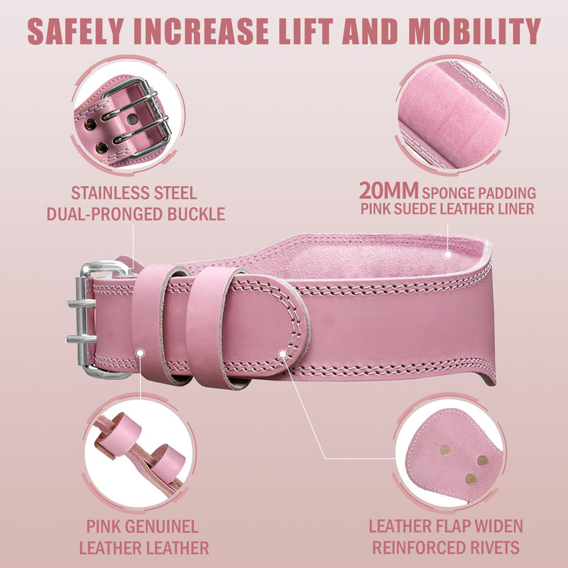 Jaffick Weight Lifting Belt For Ladies Leather Gym Belts Lower Waist Back Support For Women Men Fitness Squat Deadlift Heavy Duty Cross Training Gym Powerlifting Workout Pink-4" wide M