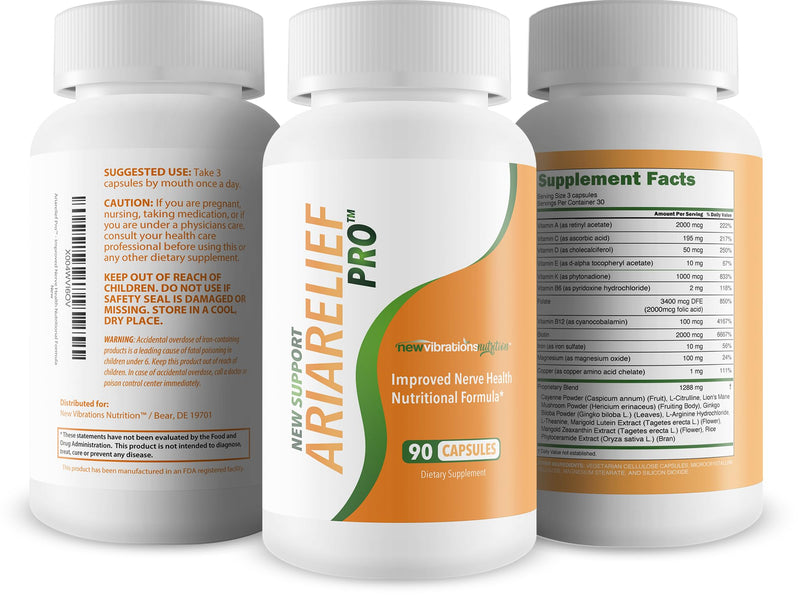 Ariarelief Pro Neuropathy Support Supplement - Our Best B12 Nerve Support Supplement - Nerve Damage Vitamins - Cayenne Pepper Capsules - Okinawa Capsaicin Pills - Ariarelief For Neuropathy Aria Relief