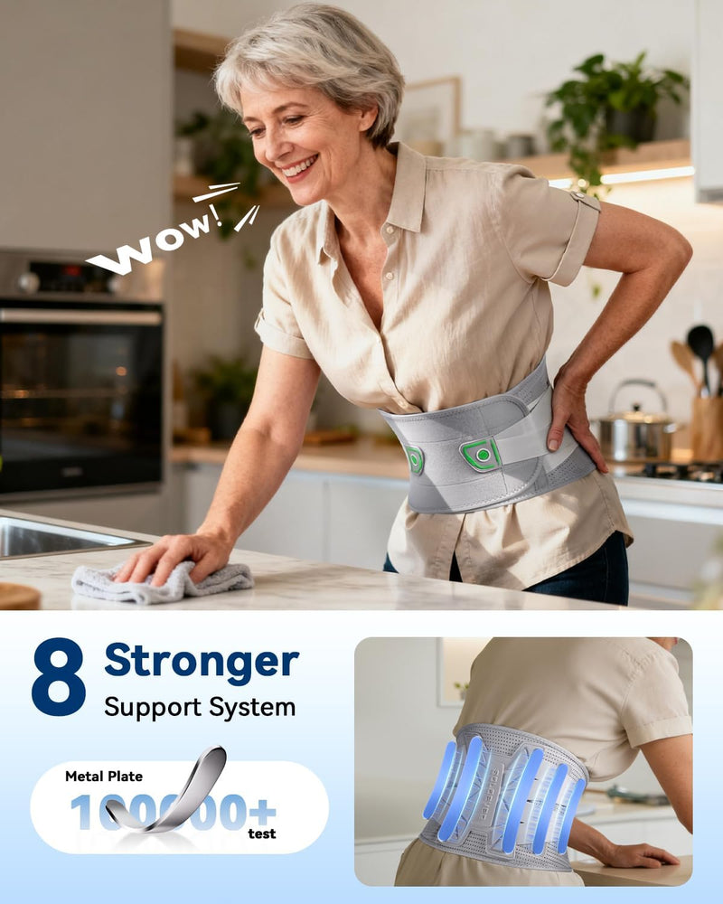 Medical-Grade Back Brace for Women Lower Back Pain Relief [Ultra Breathable & Stronger Support] Back Support Brace with Adjustable Strap System - Back Support Belt for Herniated Disc, Sciatica, Arthritis,Scoliosis Gray Large