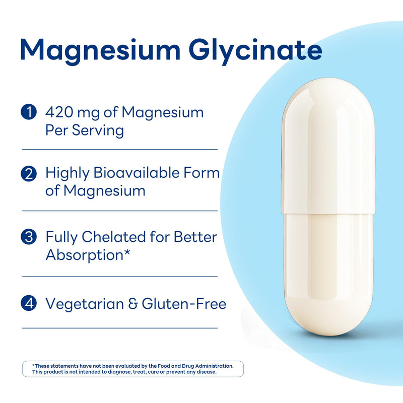 Vitamin World Magnesium Glycinate 420mg w/BioPerine, 90 Vegetarian Capsules | High Absorption Chelated Magnesium Supplement for Relaxation, Heart, Muscle, Bone, Nerve Health, Gluten-Free, 30 Servings