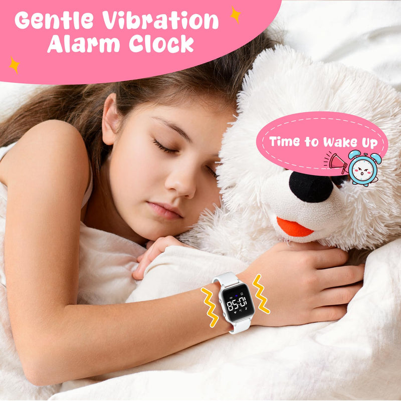 Kids Digital Watches for Boys Girls, Sports Watch with Fitness Tracker, Pedometer, Alarm Clocks, Stopwatch, No App Needed Waterproof Kids Watch, Gift for Teens Student Girls Boys Ages 5-14 L6615E-White