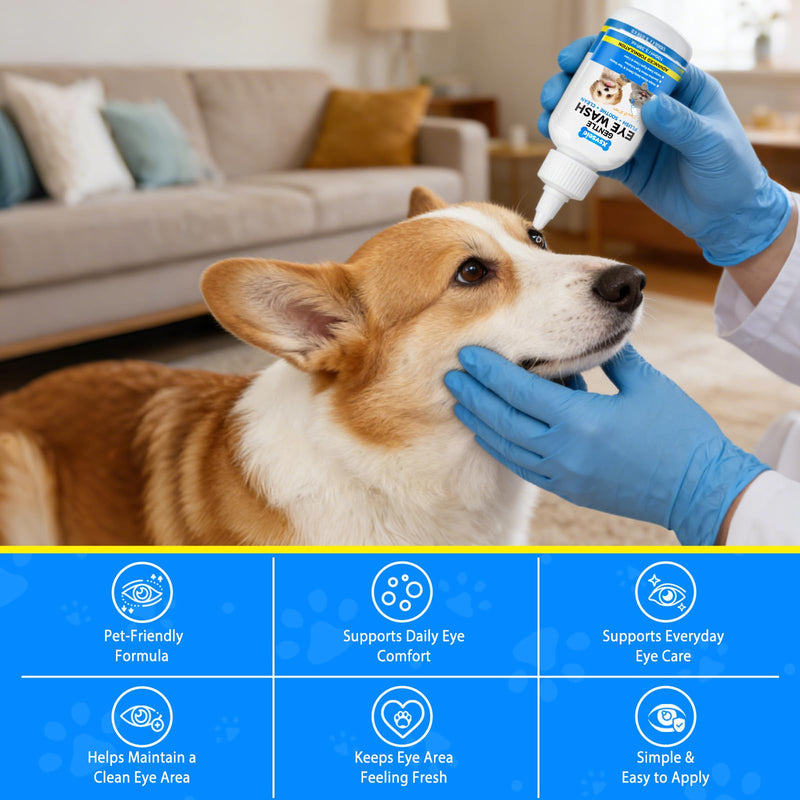 Eye Wash Cleaner for Dogs and Cats, Natural Eye Drops 100ml, Pet Eye Wash and Soothe Eye Irritations, Tear Stain Cleaner for Dogs and Cats