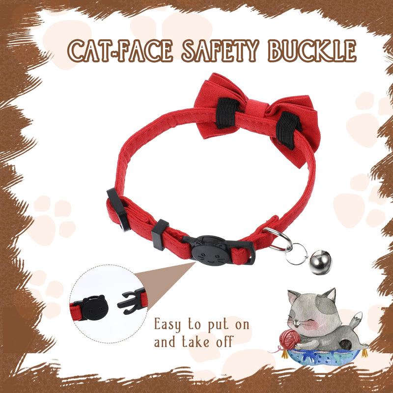 2 Pcs Red Cat Collar for Boy Girl Cats Breakaway Cat Collars with Bell Cute Christmas Kitten Bow Tie Collar Adjustable Small Puppy Safety Collar Solid Color Plaid Pet Collar - BeesActive Australia