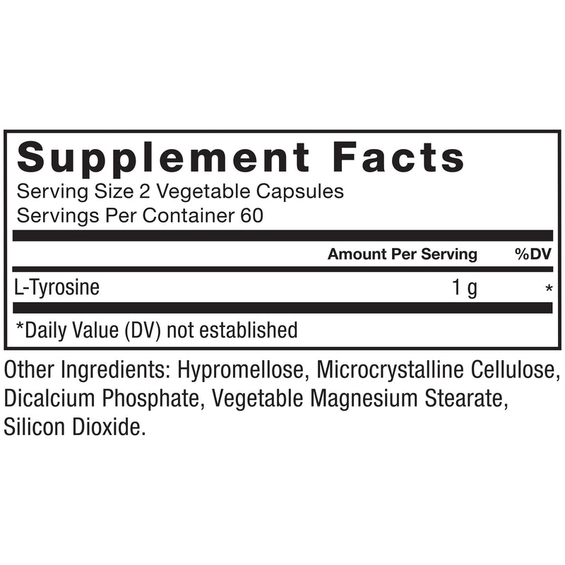 Force Factor L Tyrosine Stress Relief Supplement | L-Tyrosine Brain Health Supplements for Adults, L-Tyrosine 500mg Capsules, Free Form, Vegan, Non-GMO, 120 Capsules