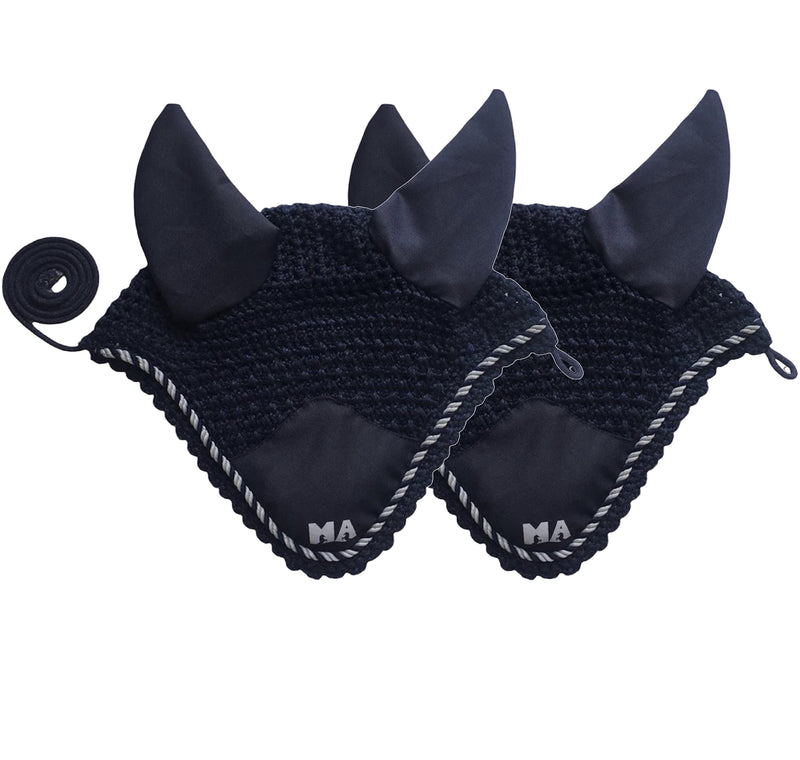 Majestic Ally Handcrafted Crochet Fly Veil Set - includes 2 Pieces with Ear Nets and Braided Rope for Horses (Navy) Navy - BeesActive Australia