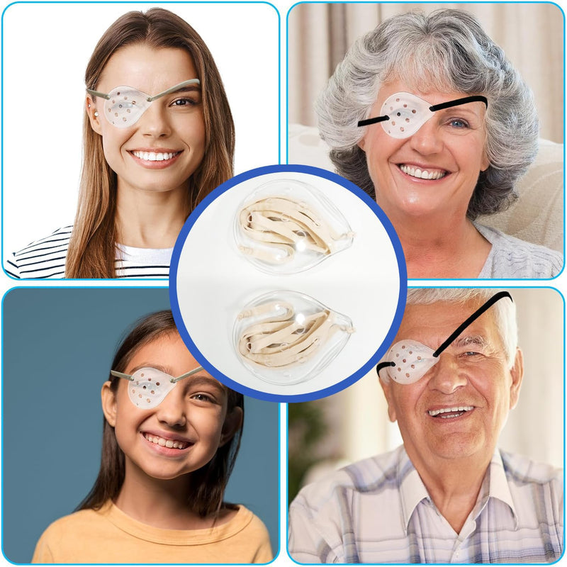 AMZVIO 2pcs Eye Shield After Cataract Surgery, Clear Eye Patch Plastic Hard Shield with Extended Elastic Strap Longer & Wider for Adults Eyes Protective After Cataract Surgery(Beige)