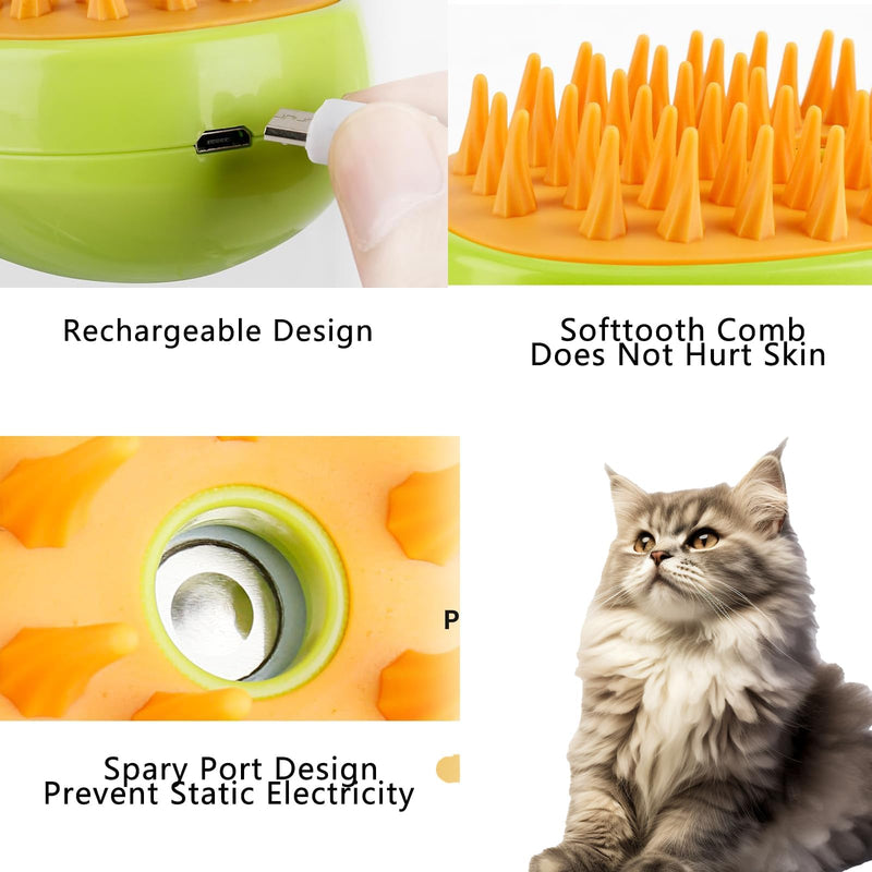 Steamy Cat Brush: 3 In1 Cat Steamy Brush for Massage, Cat Grooming Brush Pet Hair Removal Comb for Cat and Dog, 2024 Multifunctional Cat Hair Brush for Removing Tangled and Loosse Hair (Green) Green - BeesActive Australia