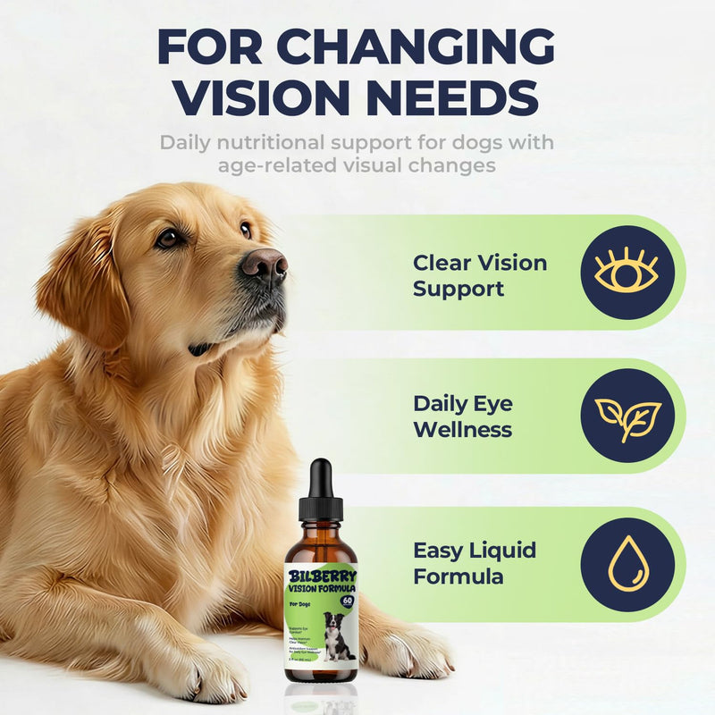 Bilberry Advanced Vision Formula for Dogs, Bilberry Extract Liquid Drops, Dog Eye Health Supplement, Supports Clear Vision & Eye Comfort with Antioxidant Support, Easy to Add to Food, 2 fl oz