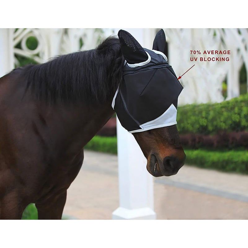 Horse Fly Mask with Ears Cover Uv Protection Horses Fly Mask with Eyes Cover Black Net Equine Sunscreen Quiet Ride and Smooth Fly Mask with Adjustable fit (Pony) Pony - BeesActive Australia