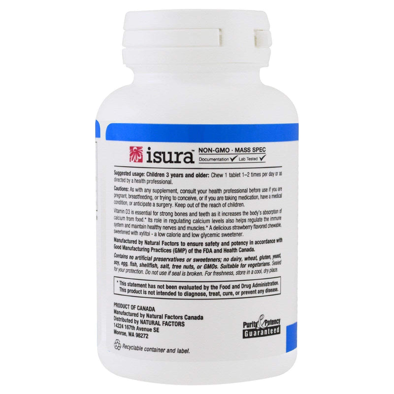 Natural Factors, Vitamin D3 400 IU, Supports Strong Bones, Teeth and Immune Function, 100 tablets (100 servings) Standard Packaging
