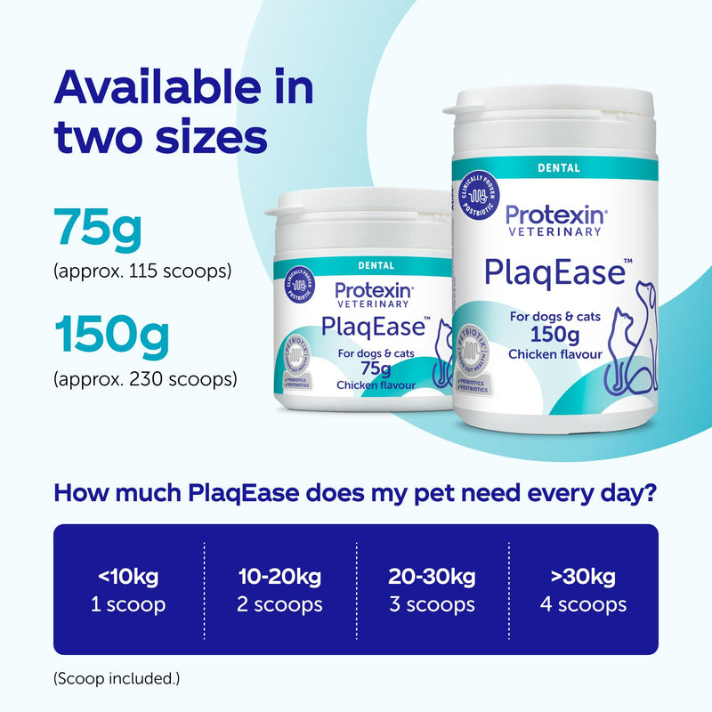 Protexin Veterinary PlaqEase Dental Powder for Dogs and Cats – Helps Reduce Plaque, Tartar and Bad Breath – Easy Daily Oral Care Supplement – 75g
