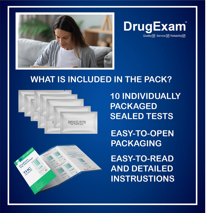 10 Pack - DrugExam Multi Drug Screen Test, Testing fot Marijuana. Easy to use. Detailed Instructions Included. THC Test. Urine Test. 10 Count (Pack of 1)